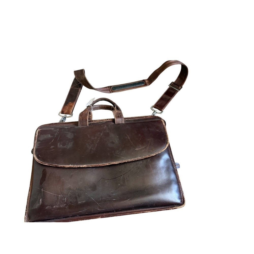 Johnston & Murphy Mens Brown Leather Briefcase Laptop Messenger Bag